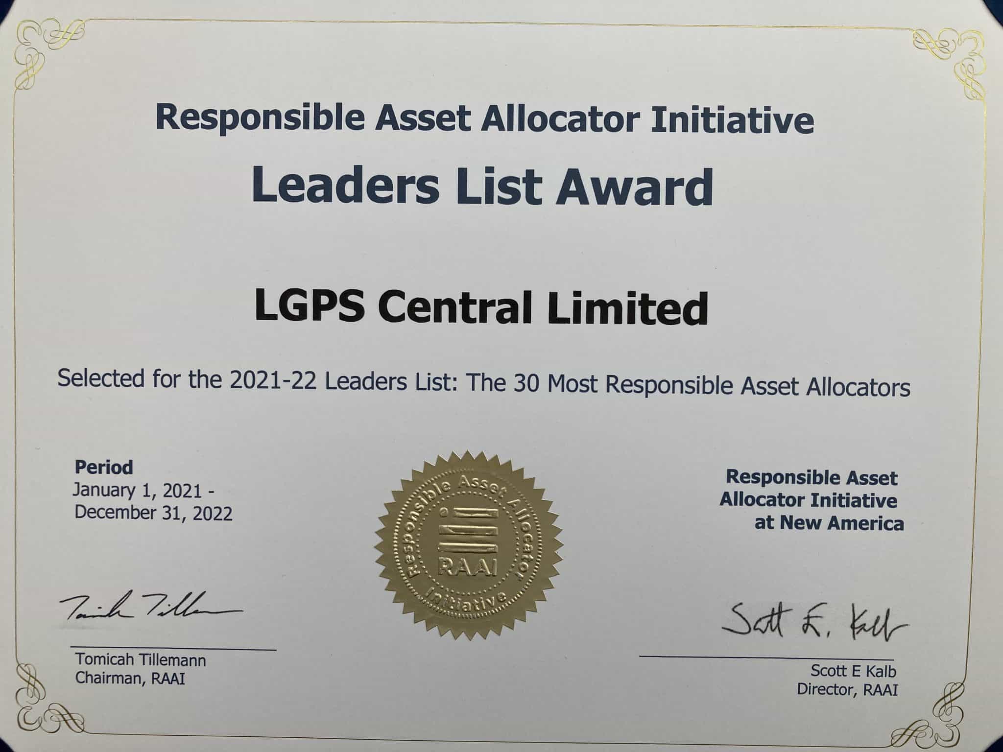 Responsible Asset Allocation Initiative Award